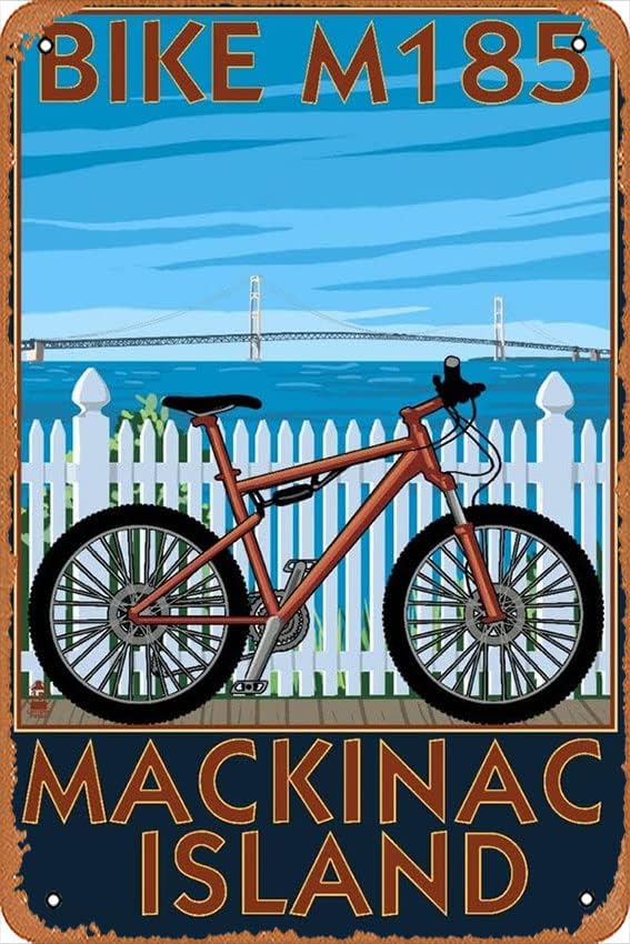 Mountain Biking Michigan - Panneau Métallique Vintage Mackinac Island, Michigan,